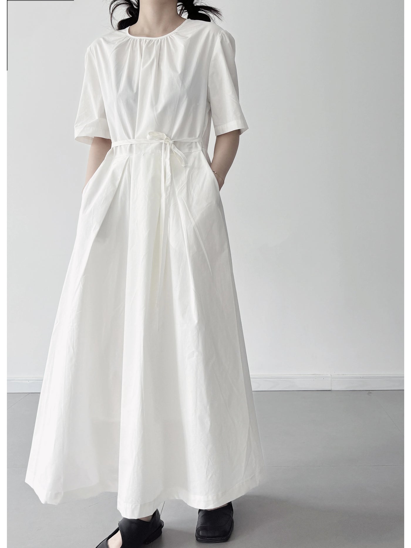 Babakud Fashionable Cotton Casual Round Neck Lace Up Dress