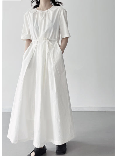 Babakud Fashionable Cotton Casual Round Neck Lace Up Dress