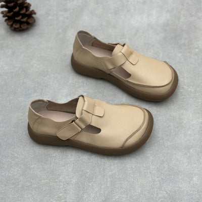 Women Retro Geniune Leather Casual Velcro Strap Slip-Ons