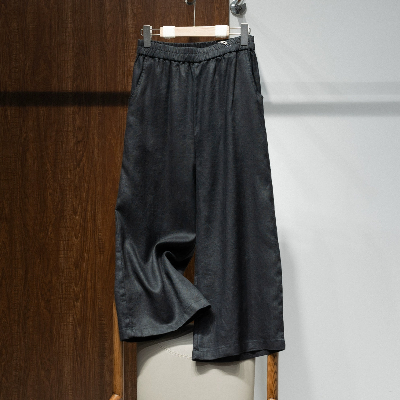 Women High Waist Linen Wide Leg Pants Loose Fit Cropped Trousers