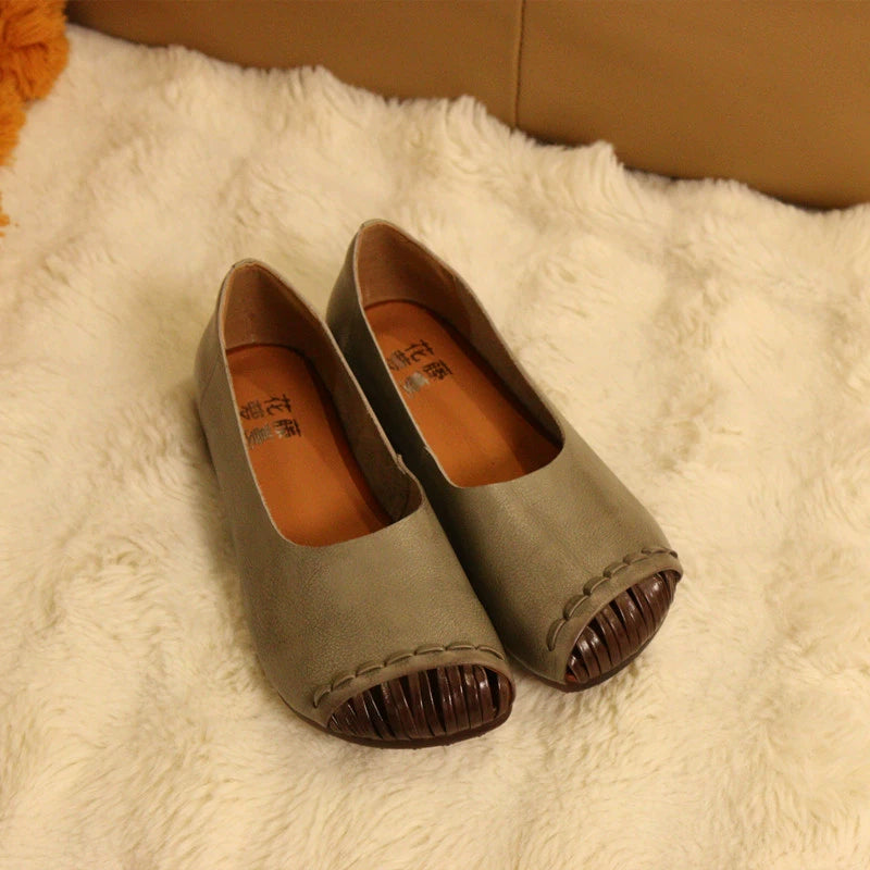 Women Casual Genuine Leather Shallow Square Toe Slip-Ons