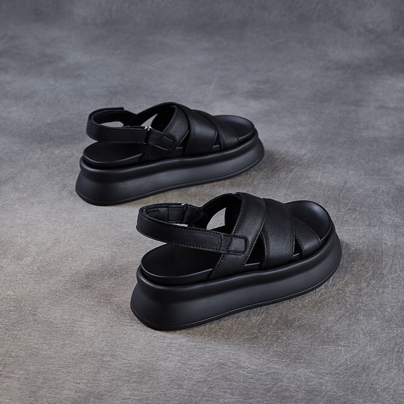 Babakud Summer Sheepskin Soft Platform Sole Velcro Sandals
