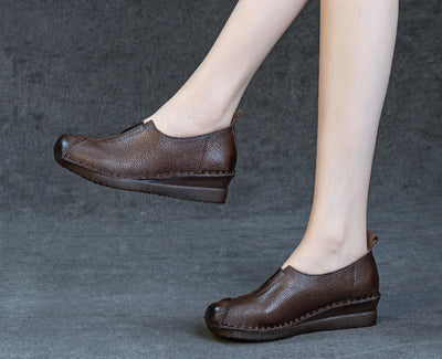 Women Comfortable Vintage Handmade Leather Wedge Shoes Slip-Ons
