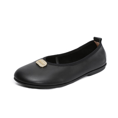 Summer Elegant Leather Soft Flat Sole Shallow Slip-On Shoes