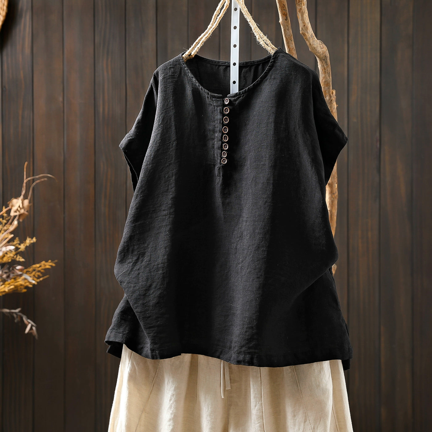 Summer Linen Breathable Round Neck Loose Casual Tops