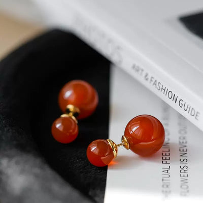 Women Vintage Natural Stone Agate 18K Gold Earrings
