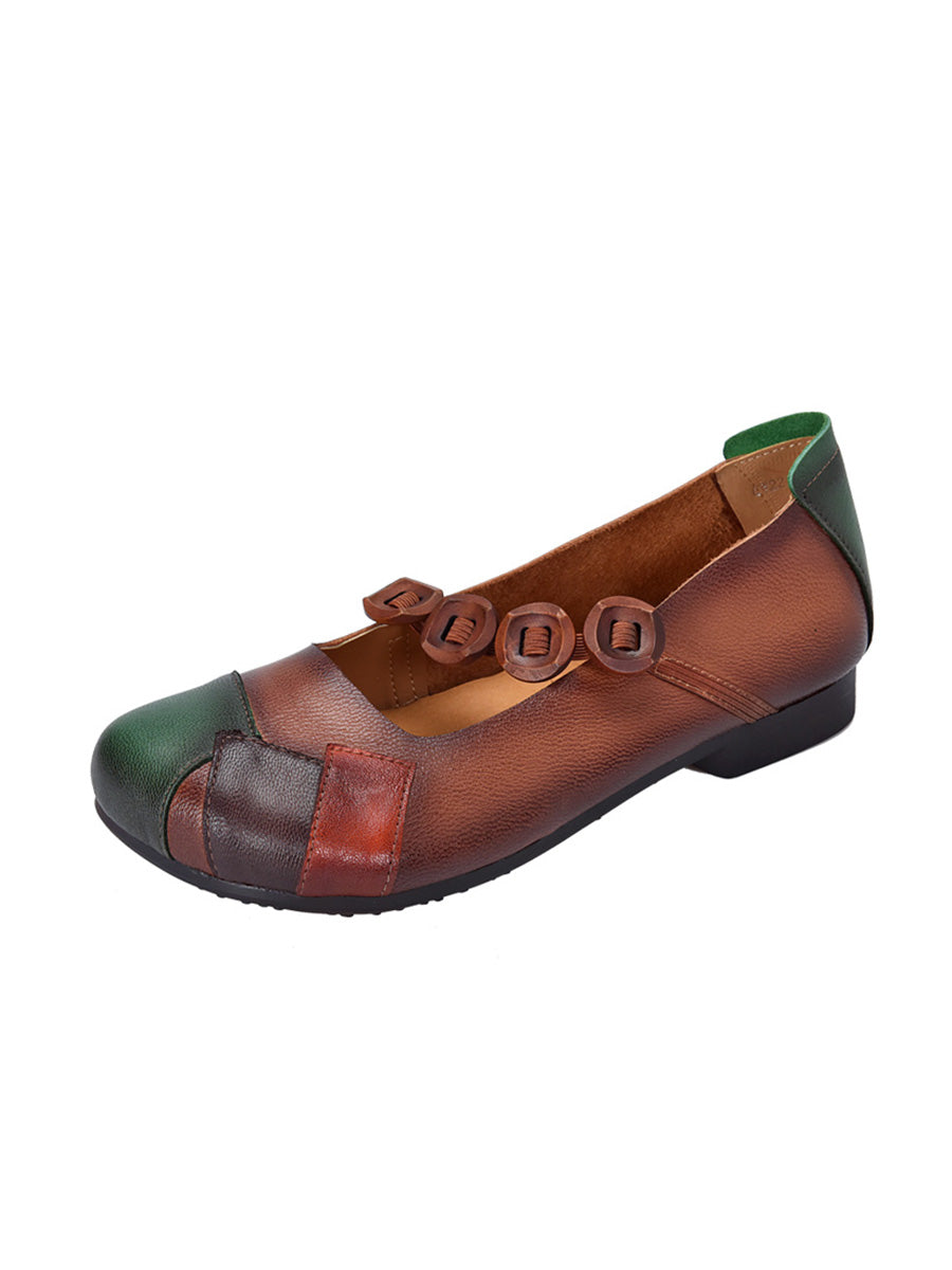 Babakud Women Spring Retro Leather Patchwork Flats Shoes