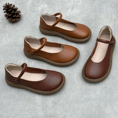 Women Retro Low Heel Soft Sole Mary Jane Leather Shoes