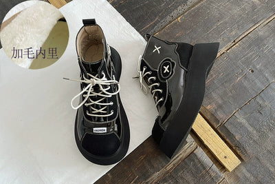 Women Autumen PU Cool Platform Soft Sole Lace-Up Boots