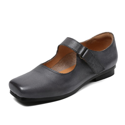 Babakud Retro Leather Square Toe Shallow One Straped Flats