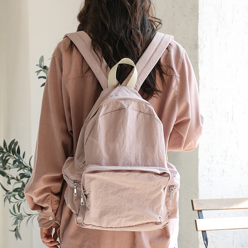 Retro Versatile Nylon Solid Color Double Straped Backpack