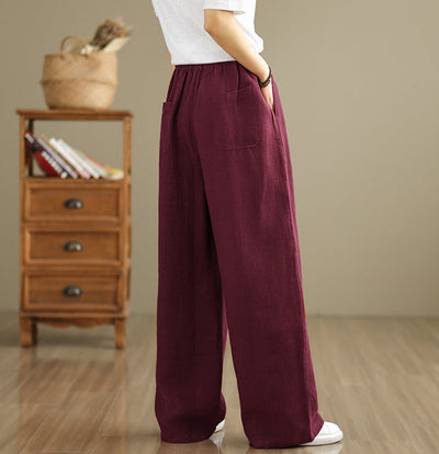 Retro Solid Color High Waist Comfy Linen Pants for Women