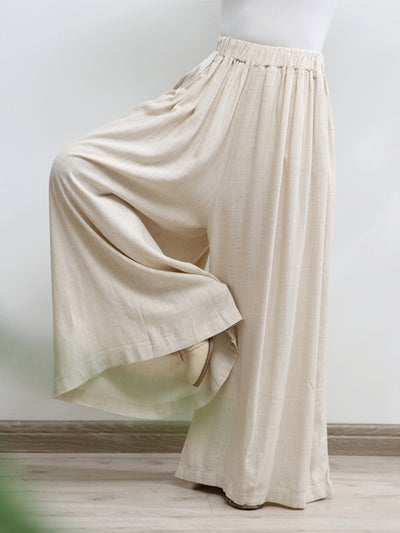 Women Linen Flowy High Elastic Waisted Wide-Leg Pants