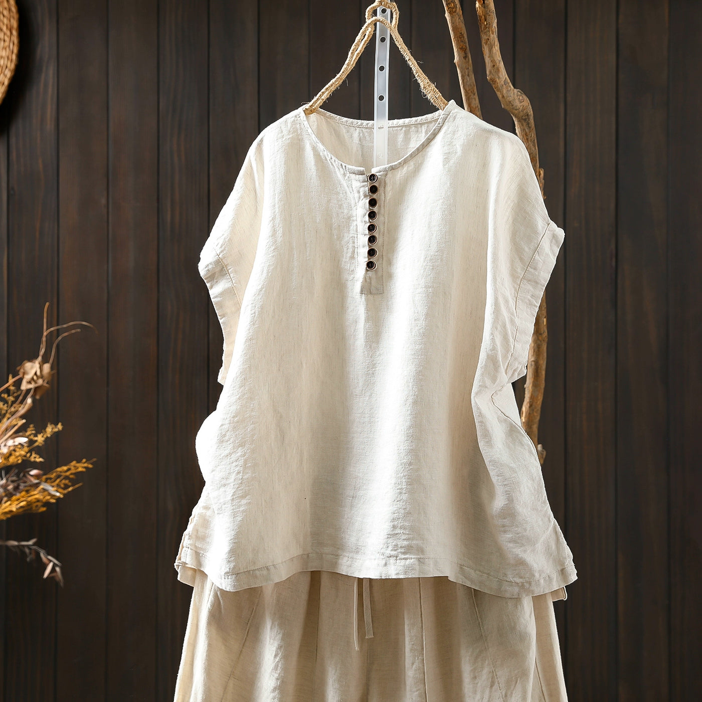 Summer Linen Breathable Round Neck Loose Casual Tops