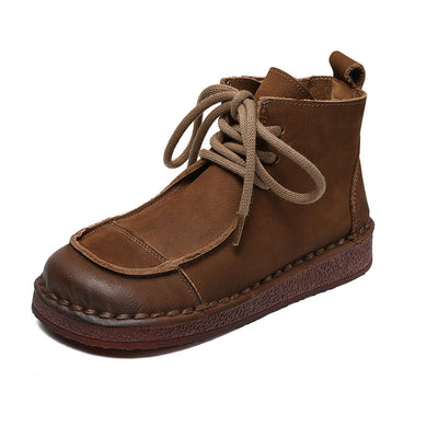 Women Retro Soft Soled Lace Up Ankle Boots