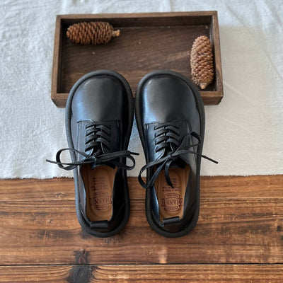 Women Retro Leather Soft Thick Sole Round Toe Lace-Up Shoes