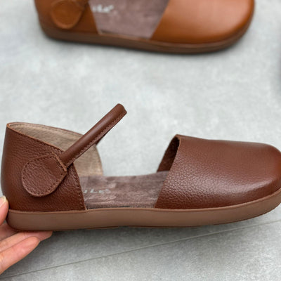 Women Trendy Retro Casual One-Strap Genuine Leather Flat Sandals