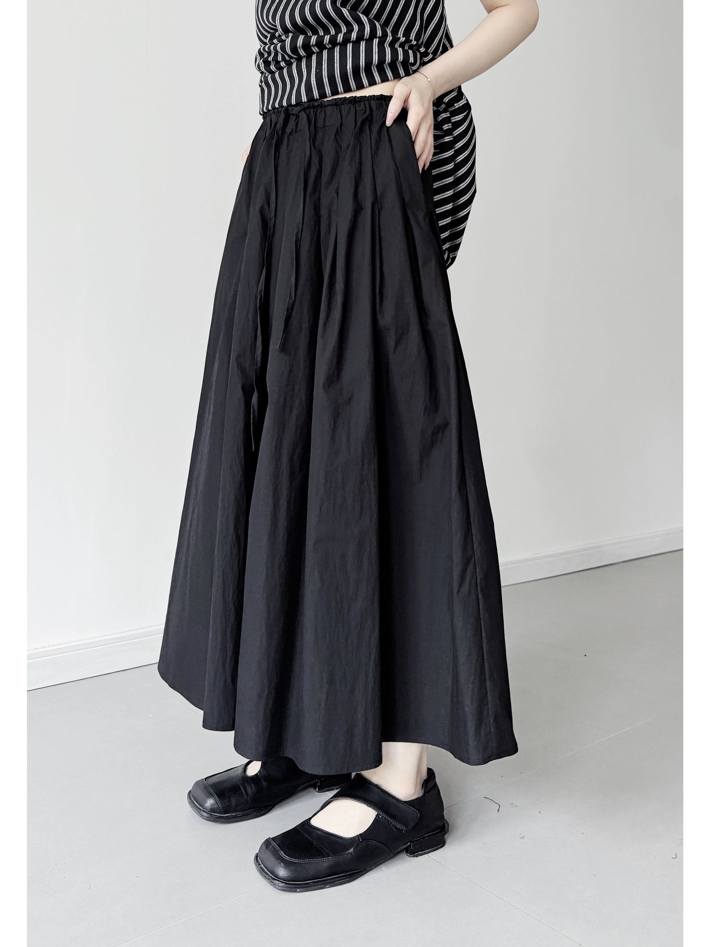 Women Summer Casual Cotton Elastic Waist A-Line Skirt