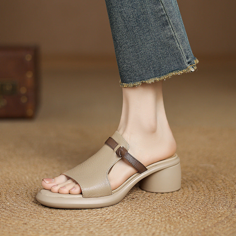 Babakud Summer Sheepskin Leather Open Toe Cut Out Sandals