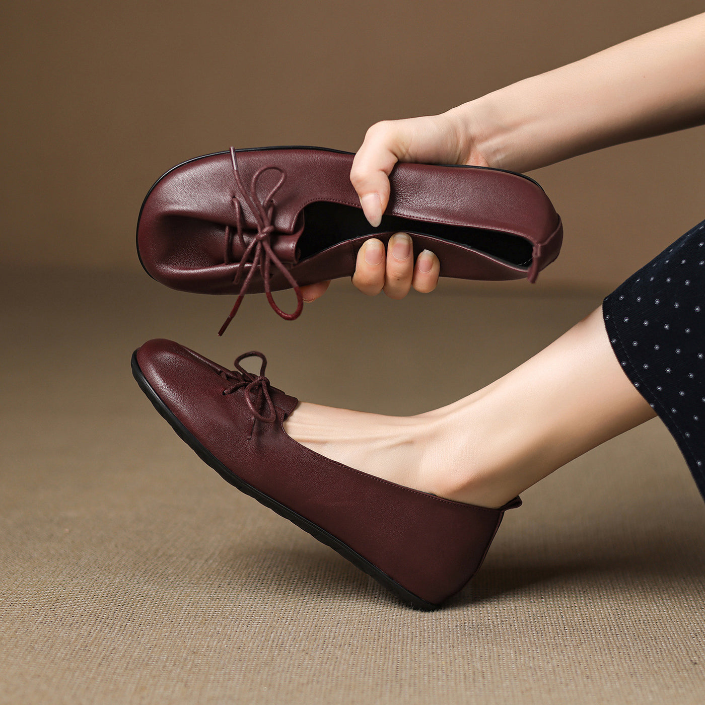 Retro Sheepskin Leather Round Toe Shallow Flat Shoes