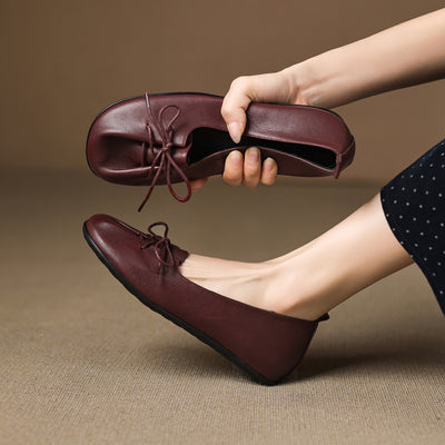 Retro Sheepskin Leather Round Toe Shallow Flat Shoes