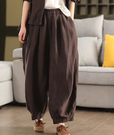 Ladies Spring Loose Vintage Washed Solid Linen Harem Pants