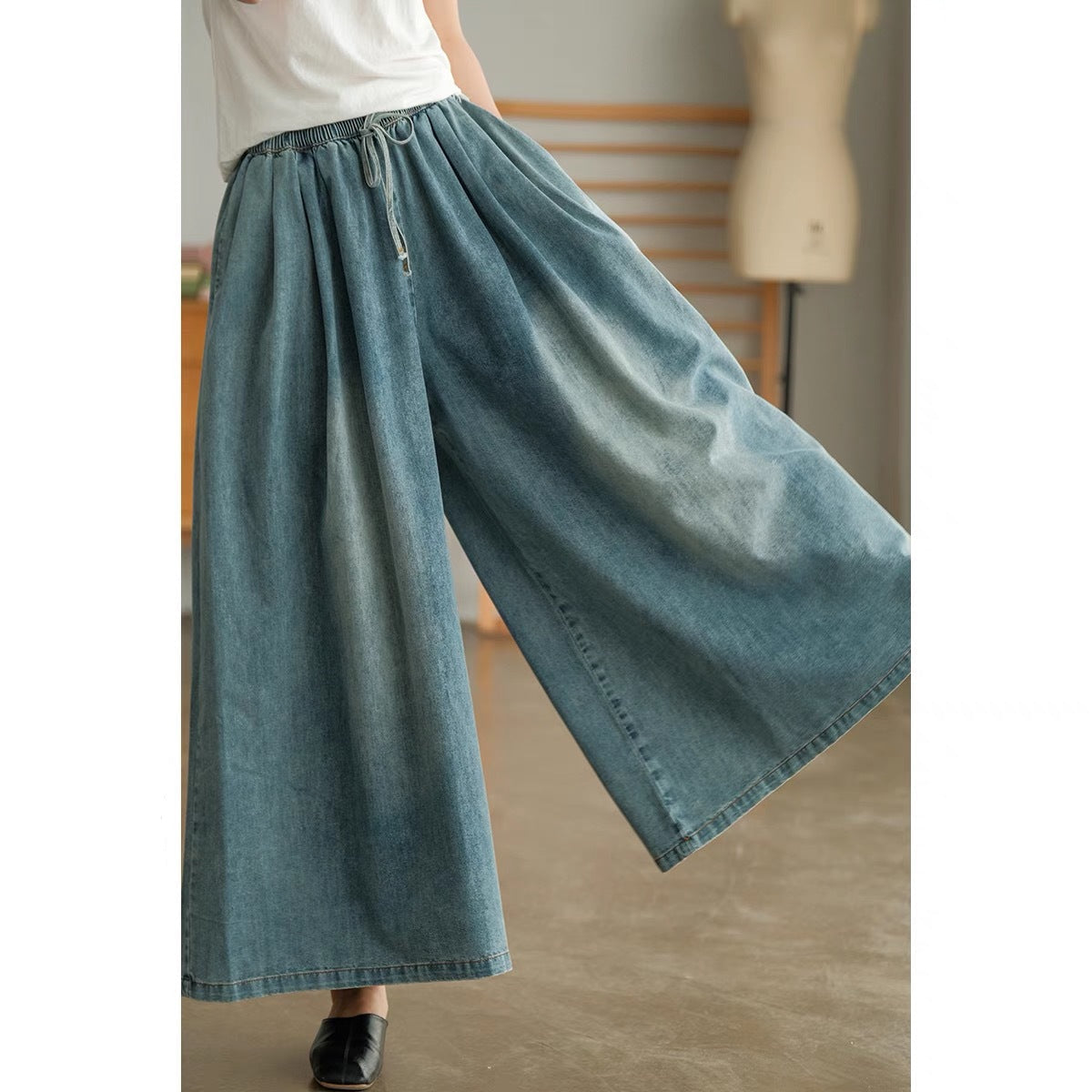 Autumn Retro Denim Casual Loose Plus Size Elastic Waist Jeans