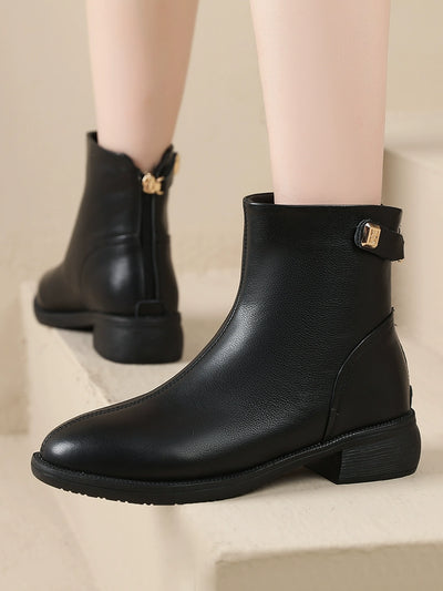 Women Autumn Retro Leather Soft Sole Chunky Boots