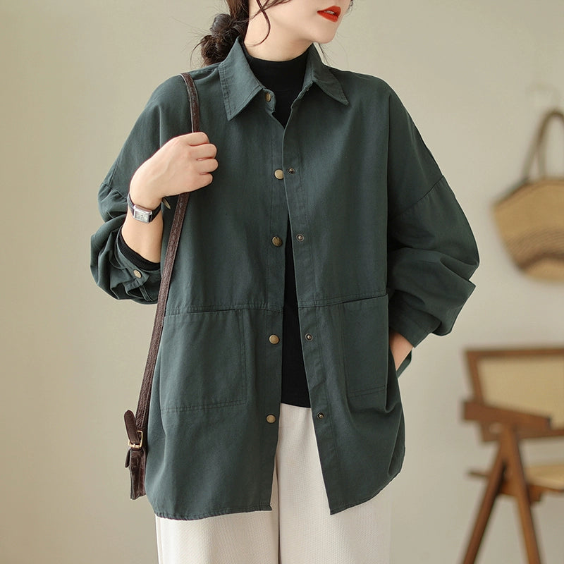 Retro Cotton Cool Casual Versatile Loose Solid Color Shirt