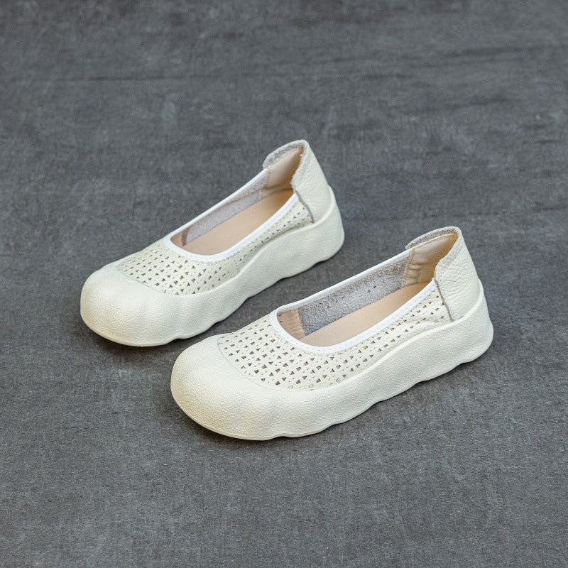 Summer Retro Leather Soft Flat Sole Hollow No Slip Shoes