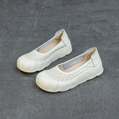 Summer Retro Leather Soft Flat Sole Hollow No Slip Shoes