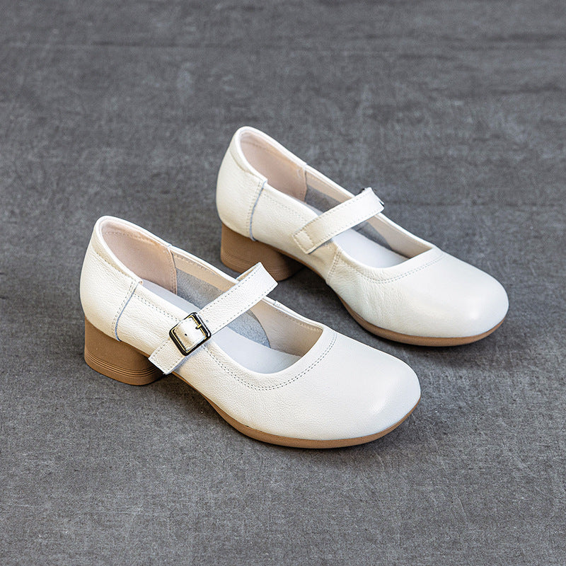 Women Genuine Leather Summer Chunky One Straped Sandals