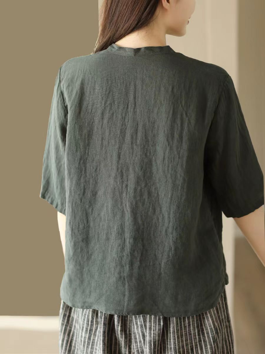 Babakud Summer Retro Casual Stonewashed V-Neck Shirt