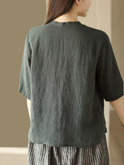 Babakud Summer Retro Casual Stonewashed V-Neck Shirt