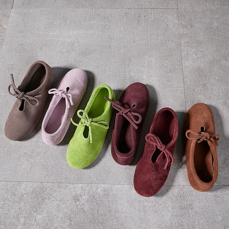 Babakud Women Genuine Leather Plus Size Lace Up Slip-Ons