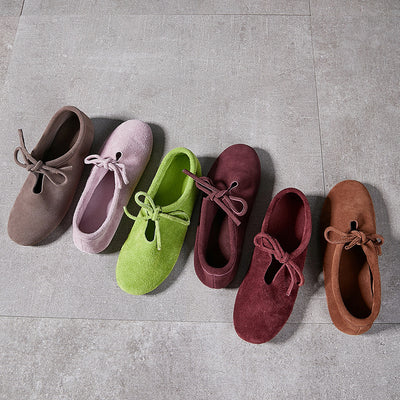 Babakud Women Genuine Leather Plus Size Lace Up Slip-Ons