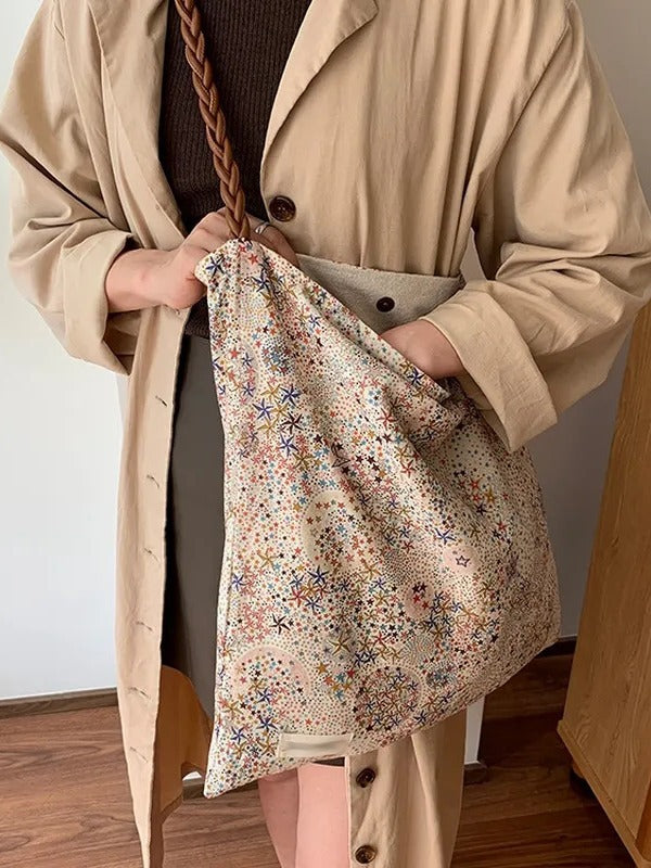 Retro Stars Cotton Casual Versatile Tote Bag