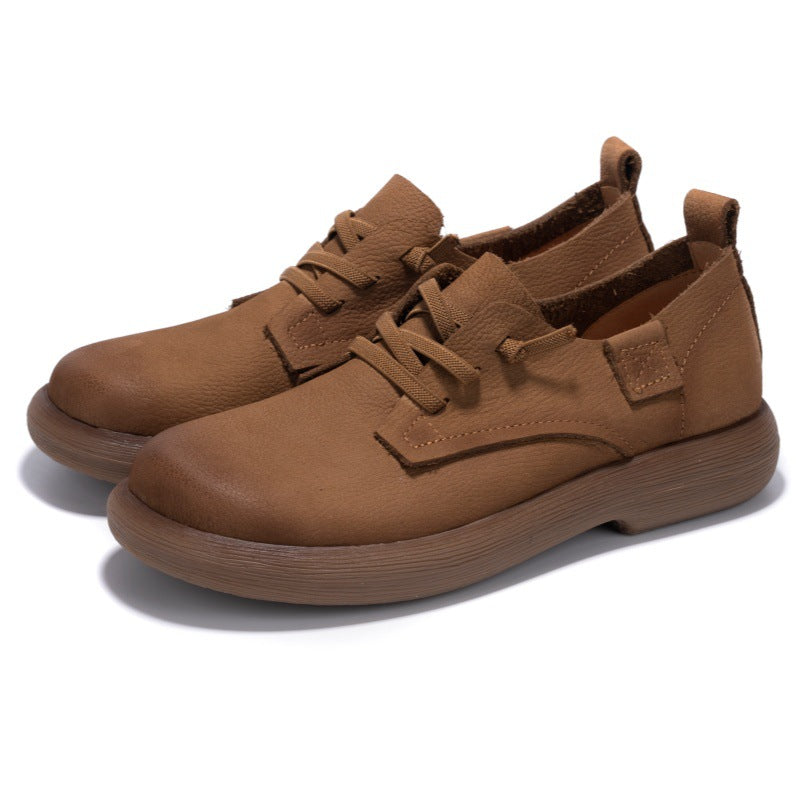 Women Retro Casual Leather Flats Soft Sole Cowhide Shoes