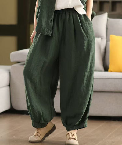 Ladies Spring Loose Vintage Washed Solid Linen Harem Pants
