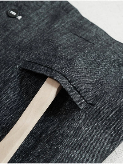 Versatile Retro Cotton V-Neck Patchwork Black Single Breasted Vest