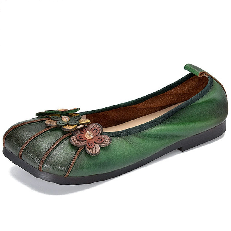 Babakud Women Spring Retro Blossom Handmade Leather Casual Shoes