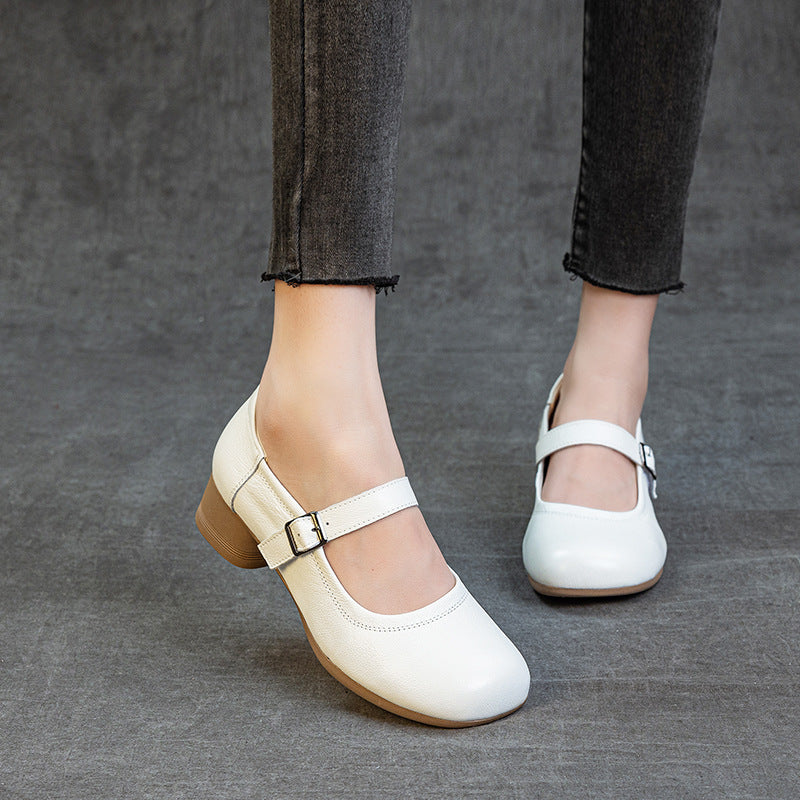 Women Genuine Leather Summer Chunky One Straped Sandals