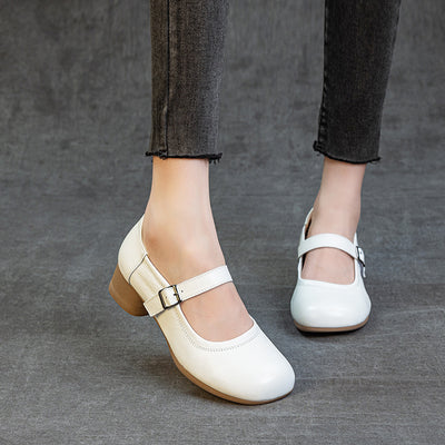 Women Genuine Leather Summer Chunky One Straped Sandals