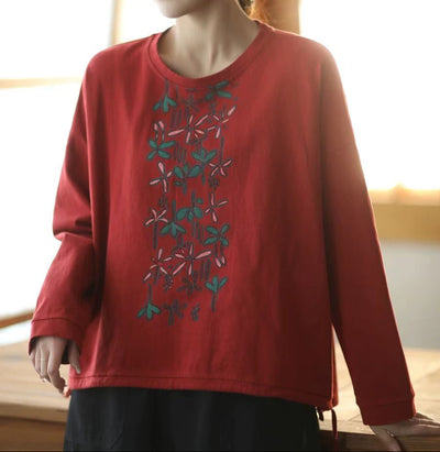 Ladies Printed Casual Loose Round Neck Cotton Sweatshirt