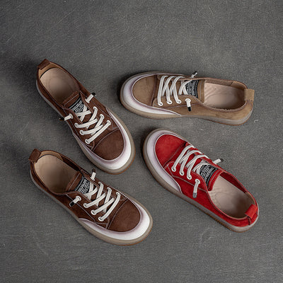 Women Fashion Comfy Casual Letters Lace-Up Flat Leather Sneakers