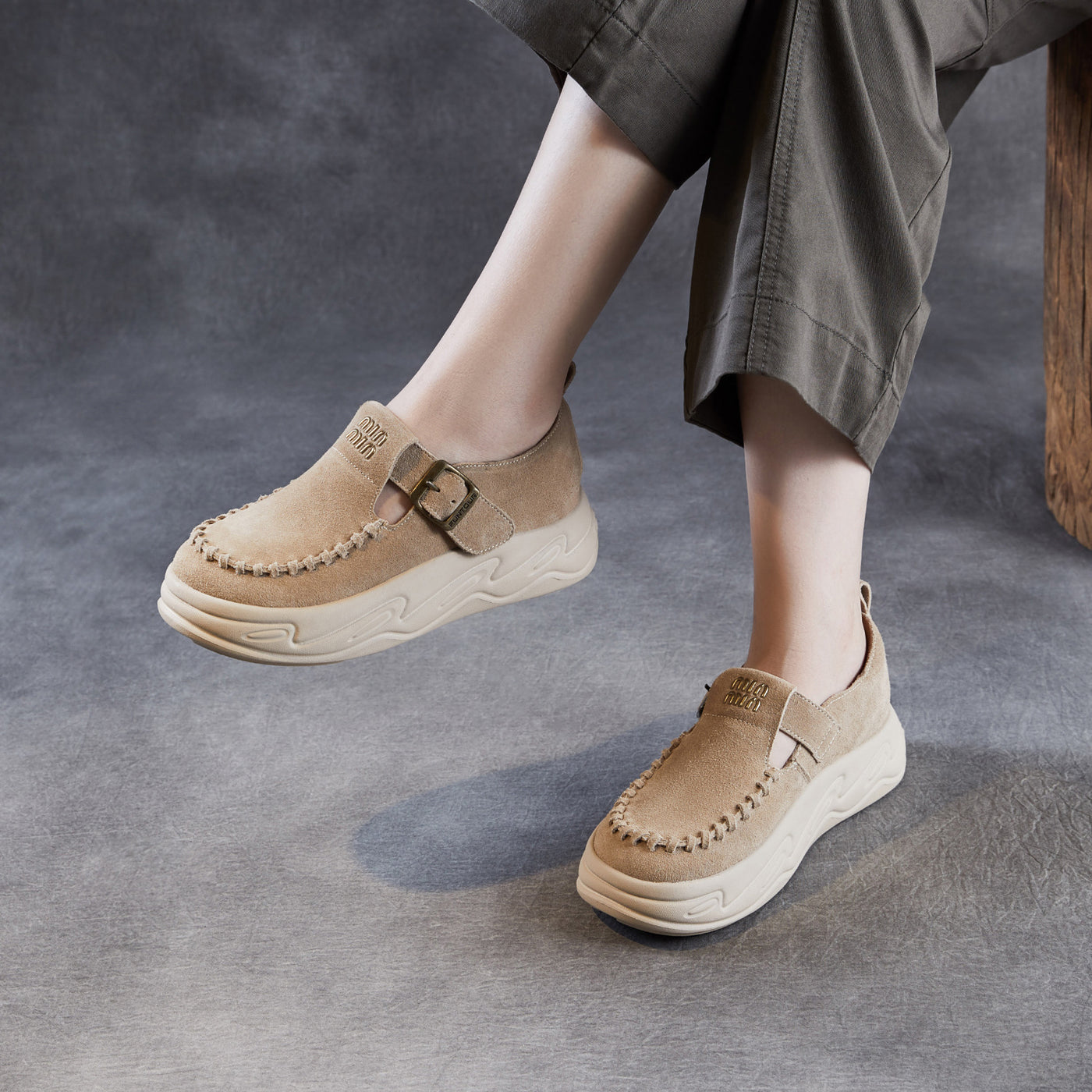 Genuine Leather Retro Sueded Platform Casual Shoes