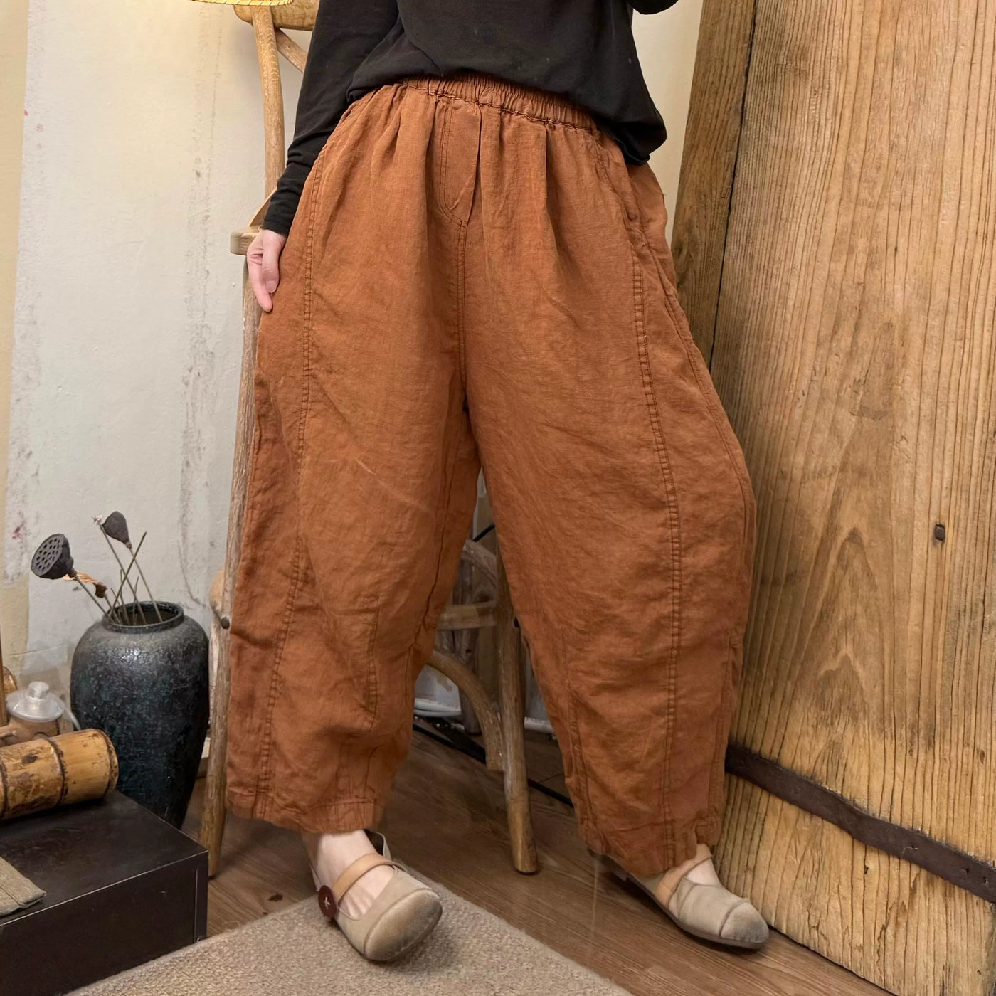 Loose Spring Casual Retro Distressed Linen Harem Pants for Women