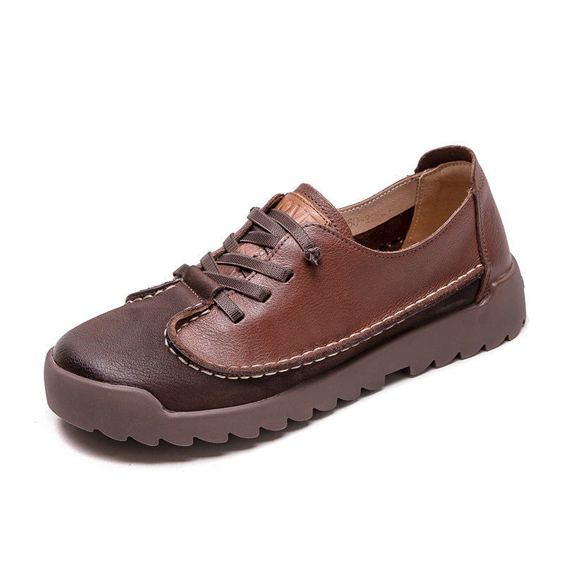 Babakud Women Spring Vintage Leather Lace-Up Flats