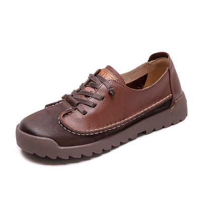 Babakud Women Spring Vintage Leather Lace-Up Flats