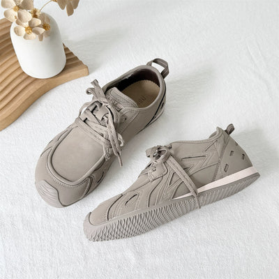 Women Casual Leather Soft Sole Lace-Up Sports Sneakers